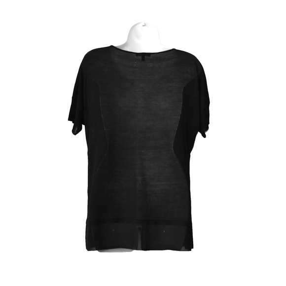 A5 NEW EILEEN FISHER Petite Layered Detail Black Silk Short Sleeve Top Size PM - Picture 3 of 6